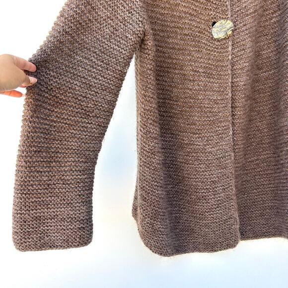 Boutique Hand Knit Oversized Soft Brown Cardigan Sweater Sterling Silver XL - Picture 7 of 10
